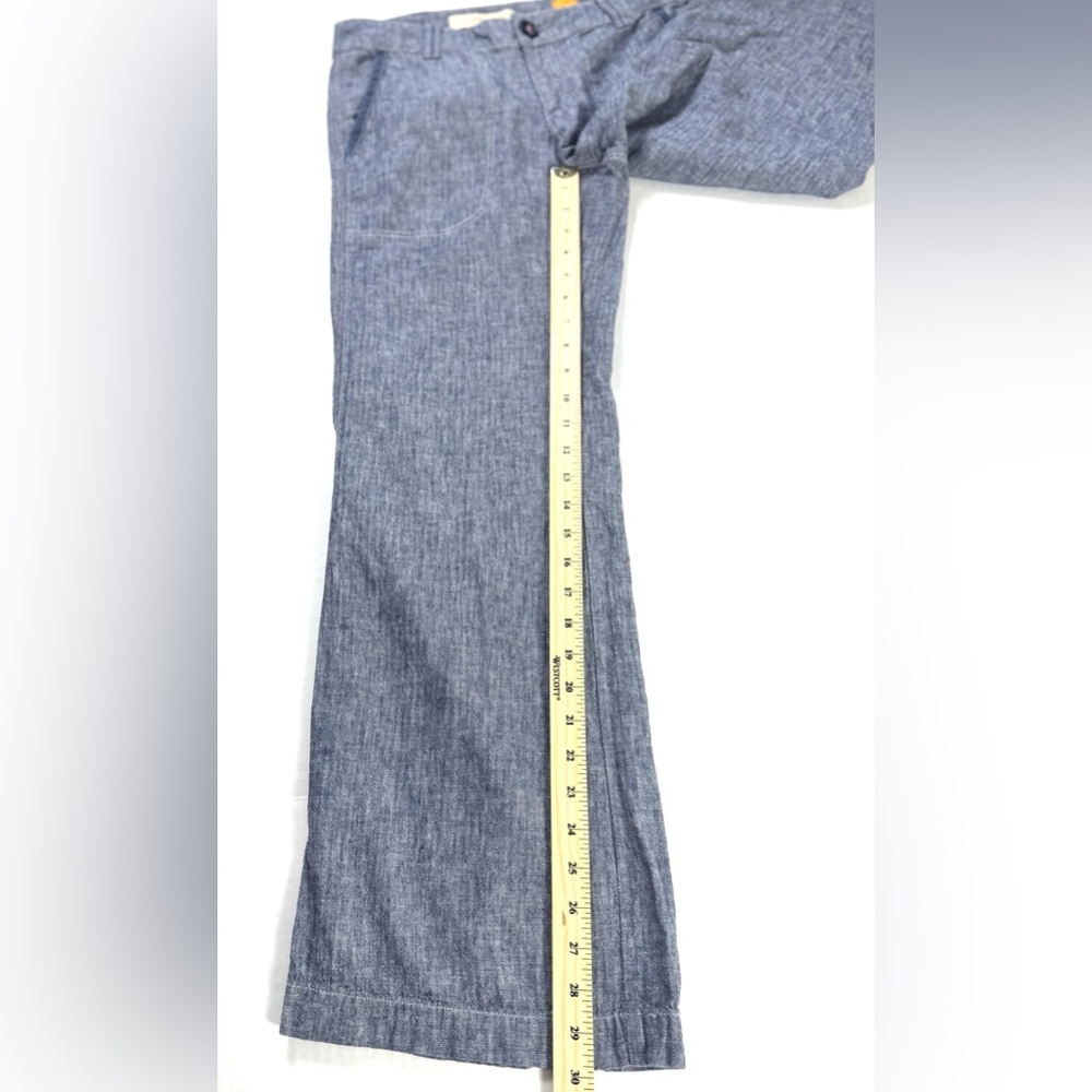 PILCRO Anthropologie Wide Leg Linen Blend Chambray Pants Blue Size 6 - Picture 9 of 11
